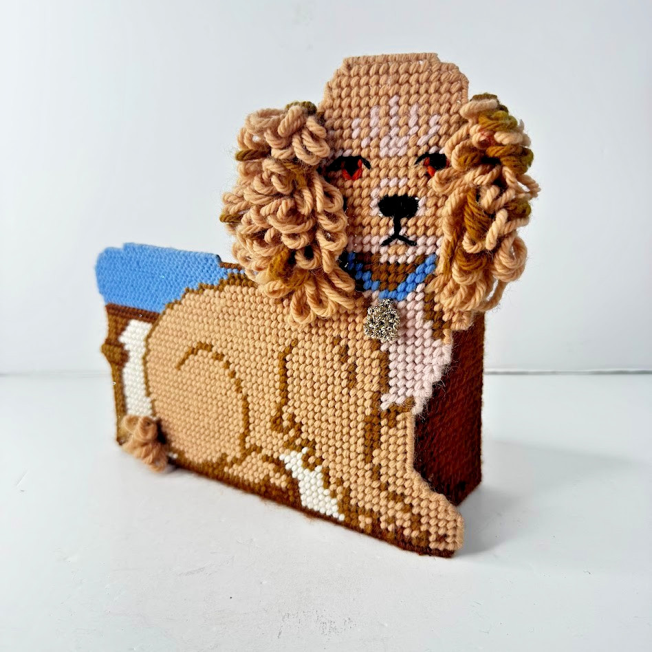 Vintage Bucilla Pre-Cut Plastic Canvas Kit Poochie Door Stop COMPLETED