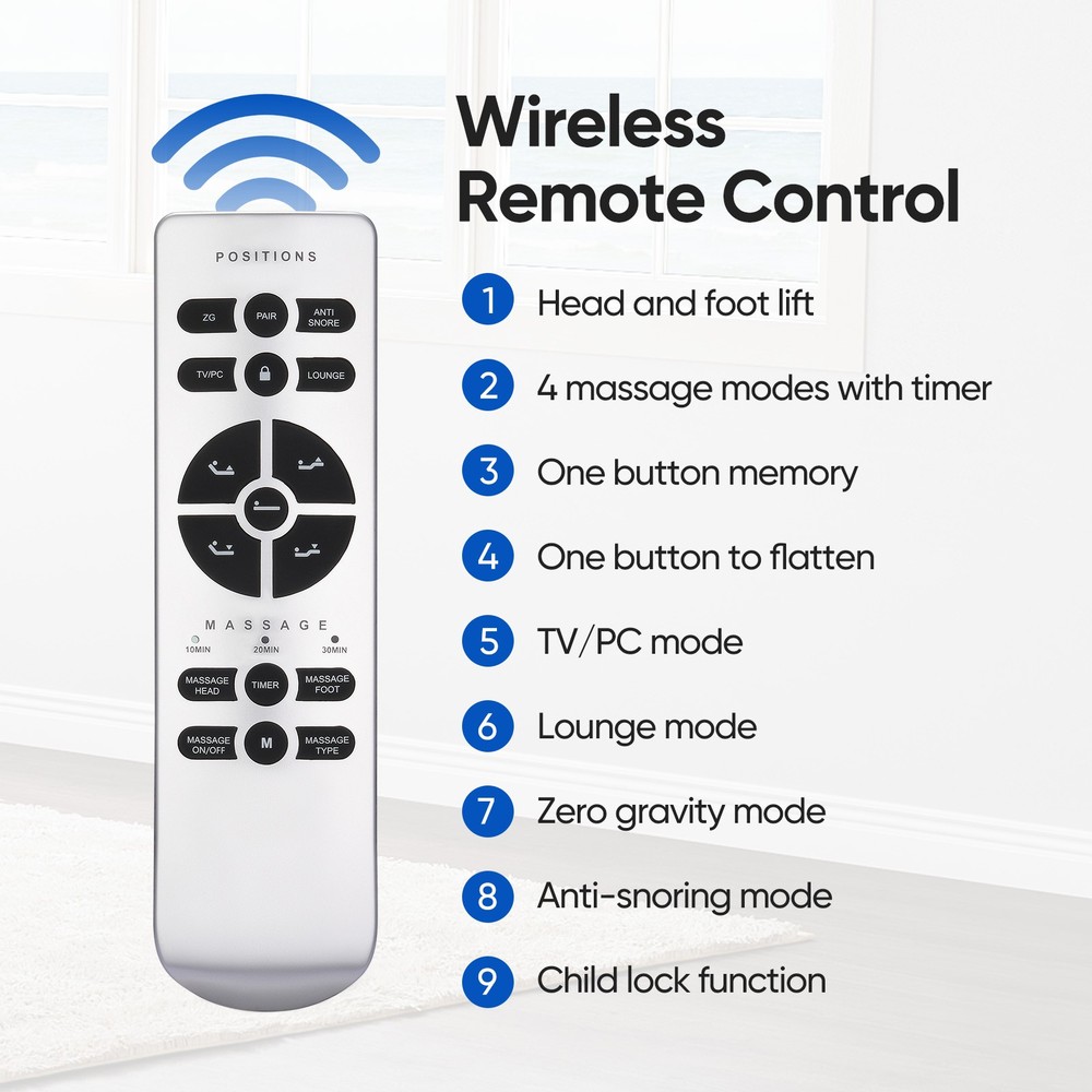 Used Adjustable Bed Frame Zero Gravity Powered Base w/ Massage Remote Twin XL