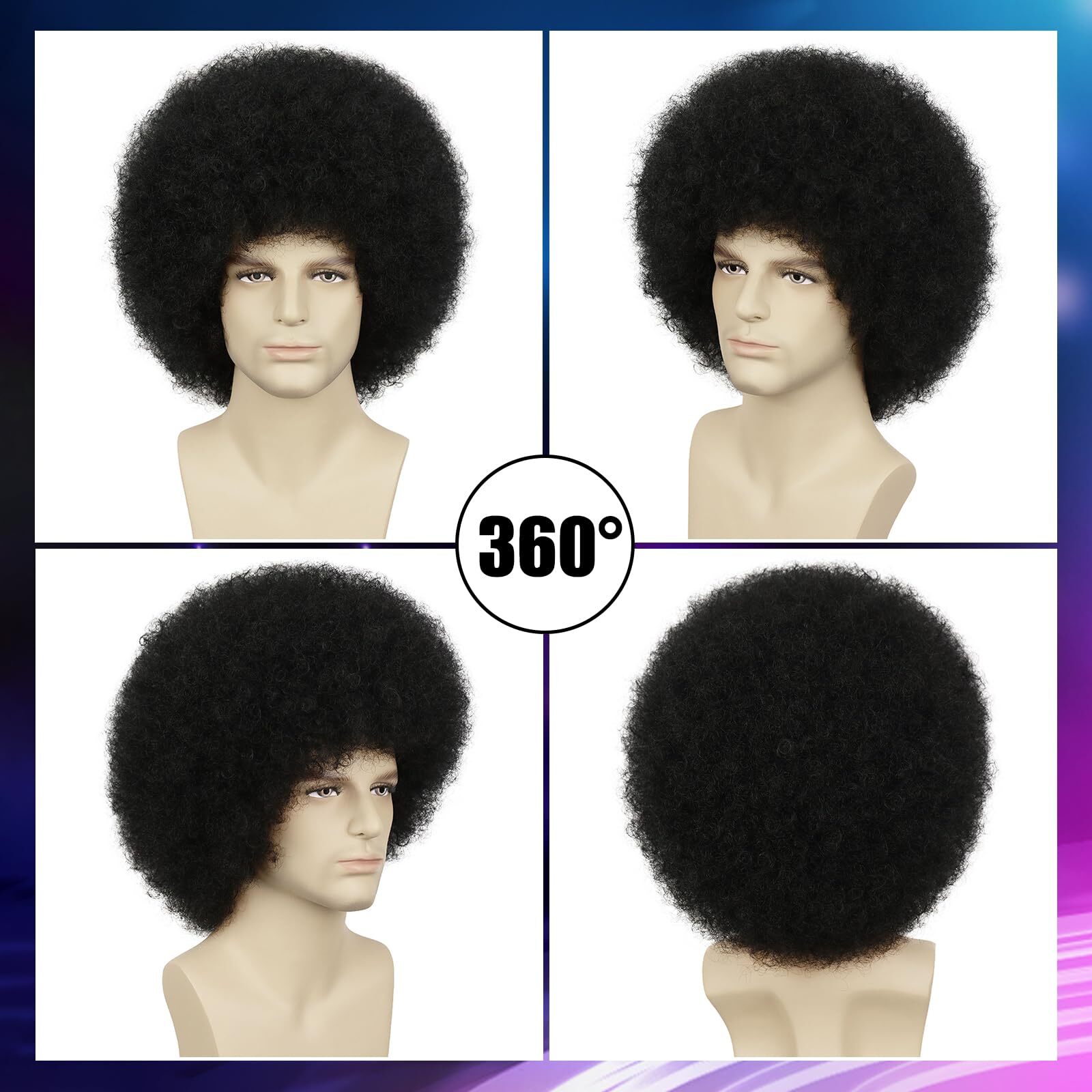 Mens Afro Wig for 70s Disco Rocker Party Black Afro Wig for Men and Women Uni...