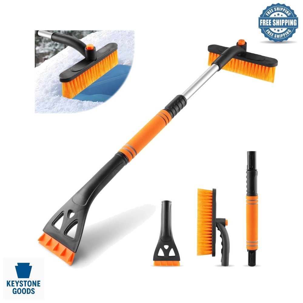 32-Inch Extendable Snow Brush & Ice Scraper with 360° Rotating Head