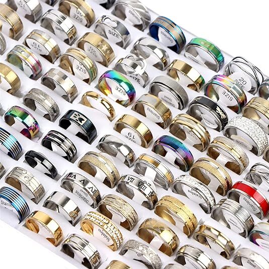 100X Bulk Lot Mixed Stainless Steel Rings Men's women's Fashion Ring Wholesale .