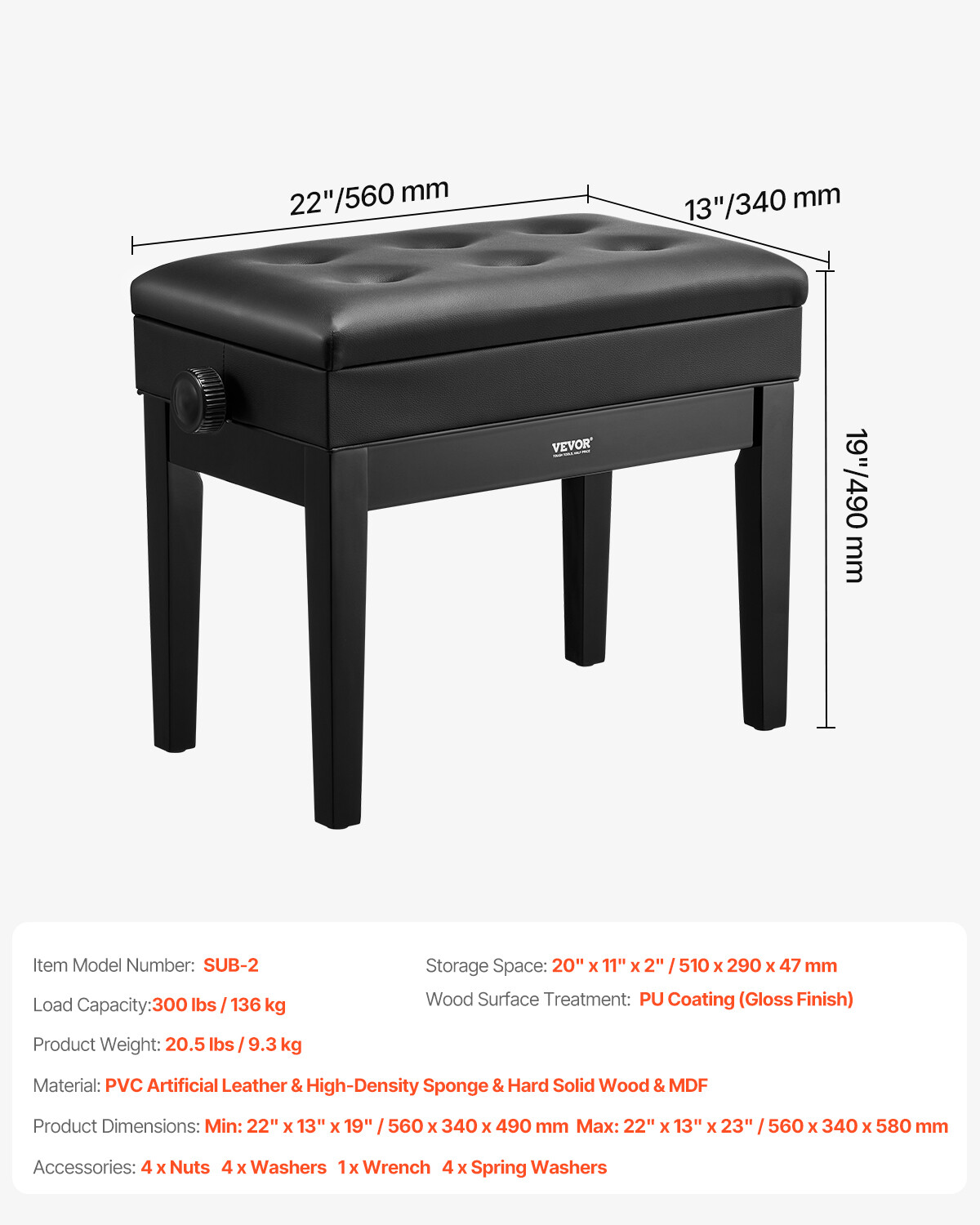 Adjustable Piano Keyboard Bench Storage Padded Seat Wooden Vanity Bookcase Stool