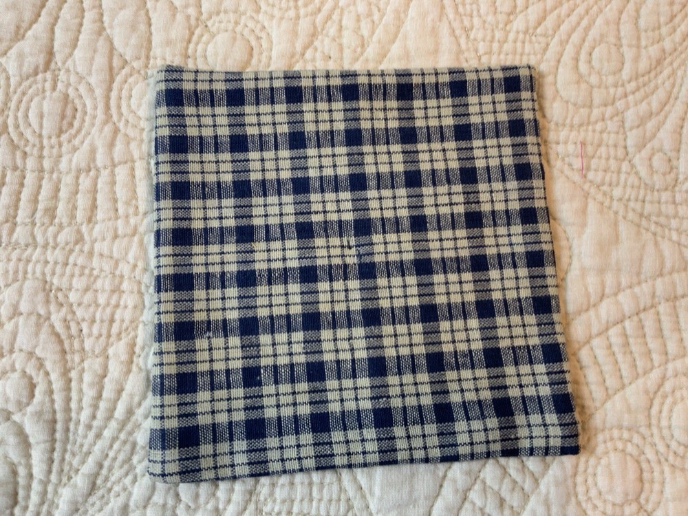Antique Vintage Patchwork Quilt Table Topper, Small, Four Patch, Blue, White