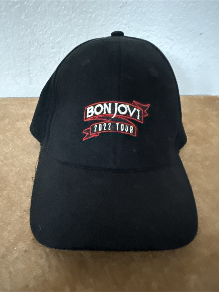 Bon Jovi 2022 Tour Black Strap Back Baseball Style Cap One Size Rock N Roll
