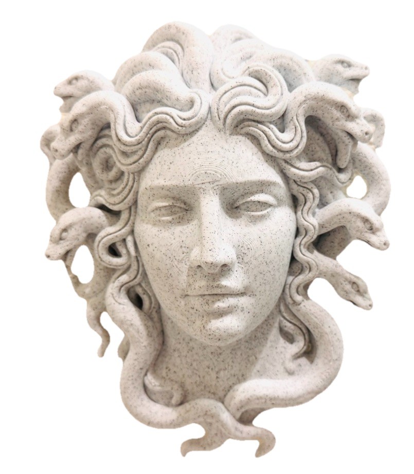 Medusa 9” Wall Sculpture Greek Mythology Art | Stone Look Gorgon Face Decor