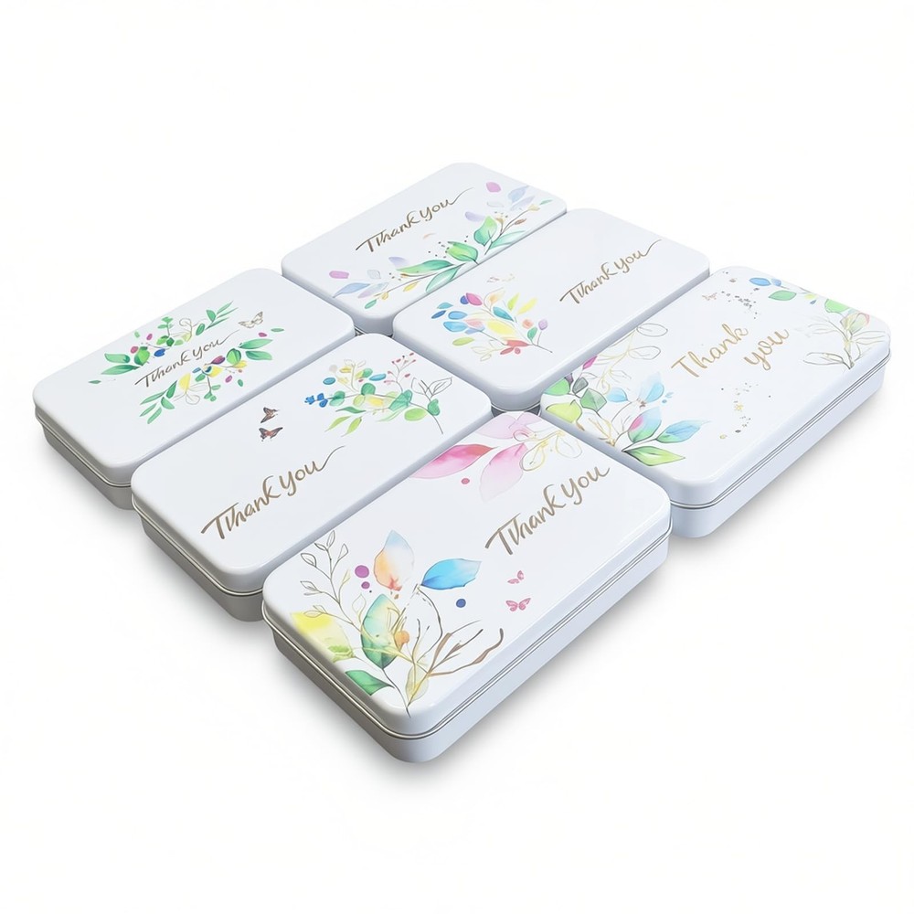 Rectangular White Metal Empty Hinged Tins Containers with Thank You Image Pat...