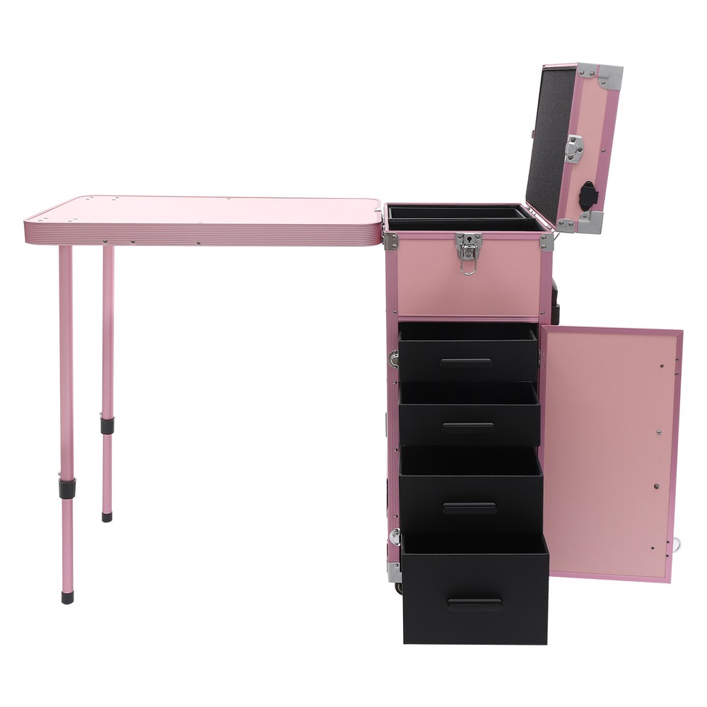 Nail Desk Mobile Station Rolling Makeup Train Case Manicure Table