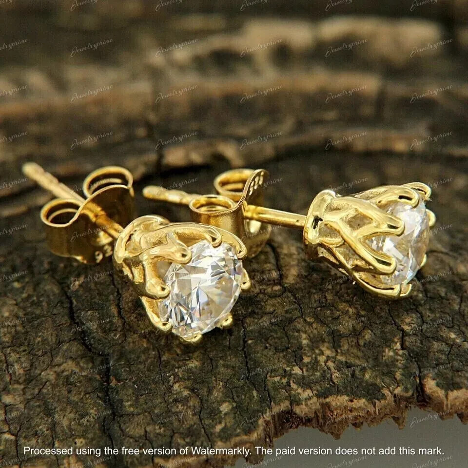 1Ct Round Cut Lab Created Diamond Stud Earrings Solid 14K Yellow Gold Finish