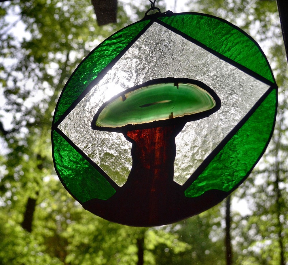 Agate Tree Stained Glass Panel Sun Catcher (#0033)