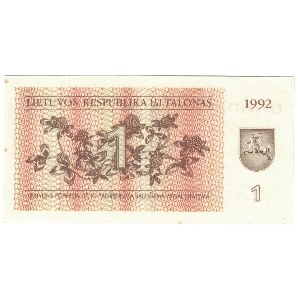 [#194075] Banknote, Lithuania, 1 (Talonas), 1992, KM:39, EF