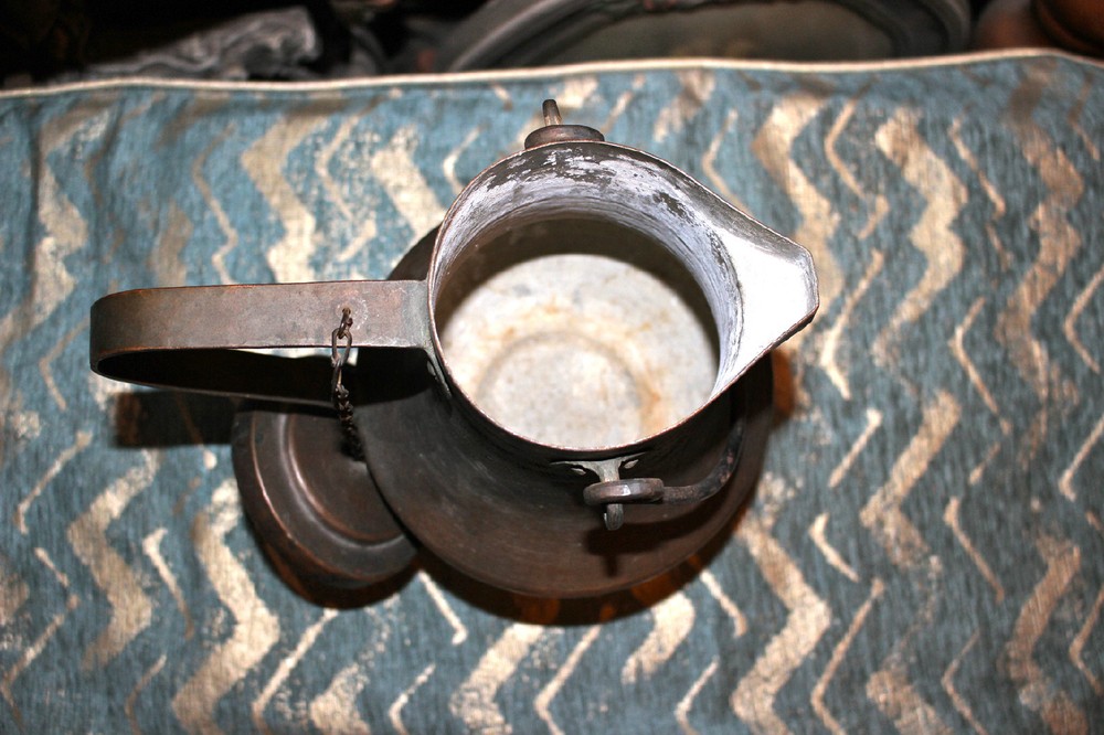Antique Middle Eastern Arabic Hammered Copper Water Pitcher W/Lid-Primitive