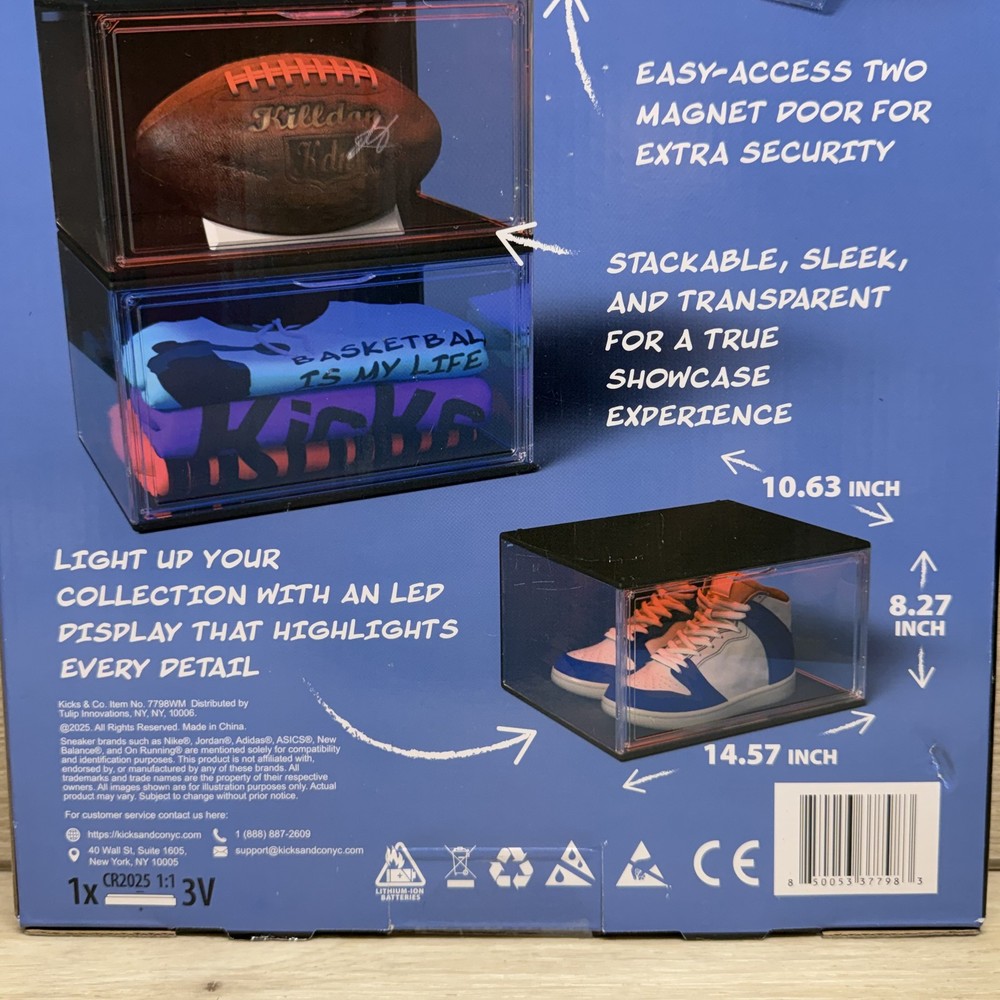 2 Pack Kicks & Co. Stackable LED Sneaker Storage Boxes Display Case USB Powered