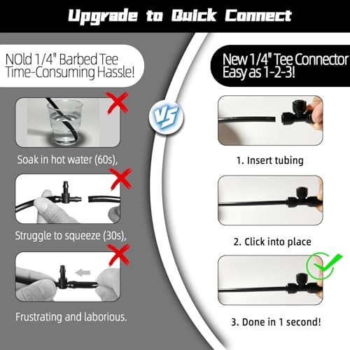 30 Pack Quick Connect 1/4" Drip Irrigation Tee Connectors, 30PCS Tee Connectors