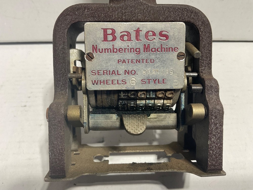 Vintage Bates Numbering Machine 6-Wheel / Style E / 5 Movement