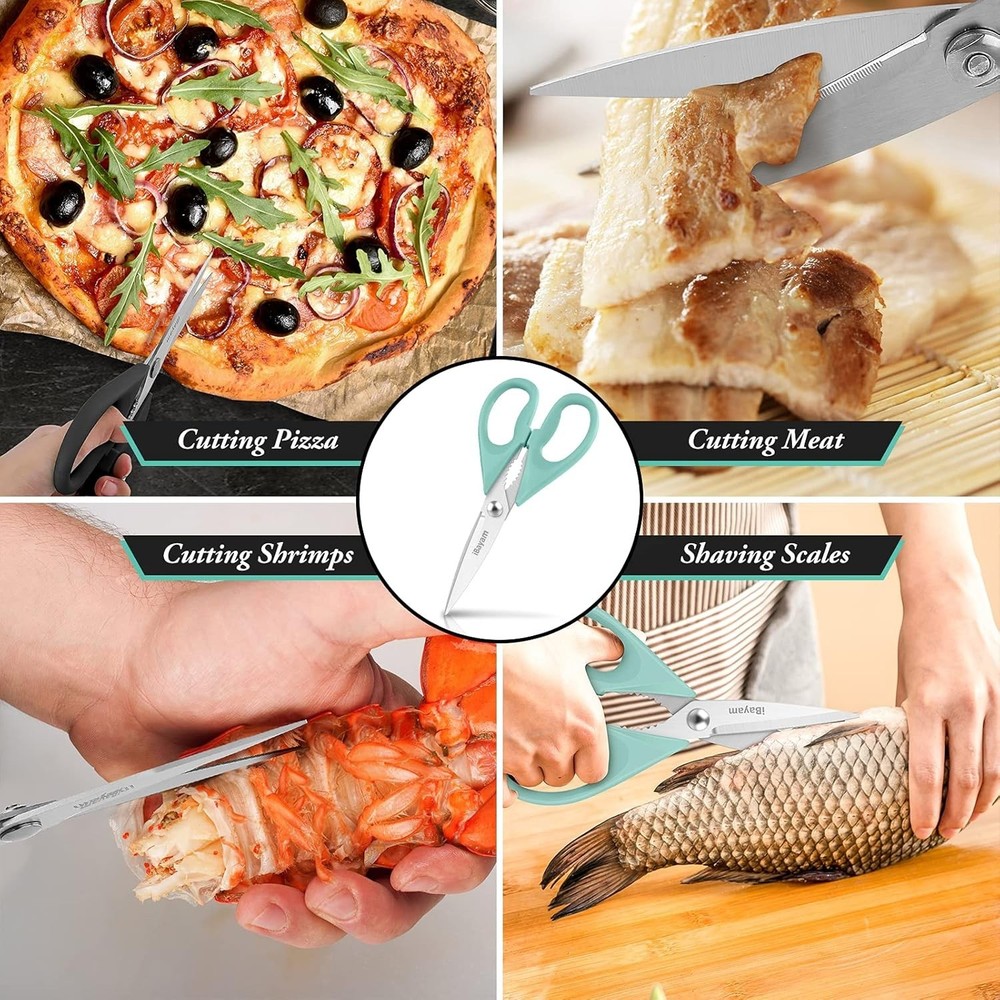 Versatile Stainless Steel Kitchen Scissors - 2-Pack with Protective Sheaths