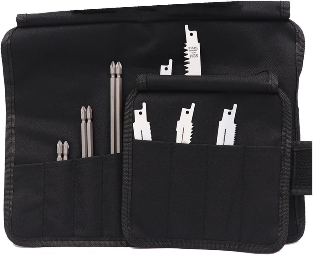 Compact Tool Roll-Up Pouch with Multiple Pockets for Small Accessories - Black