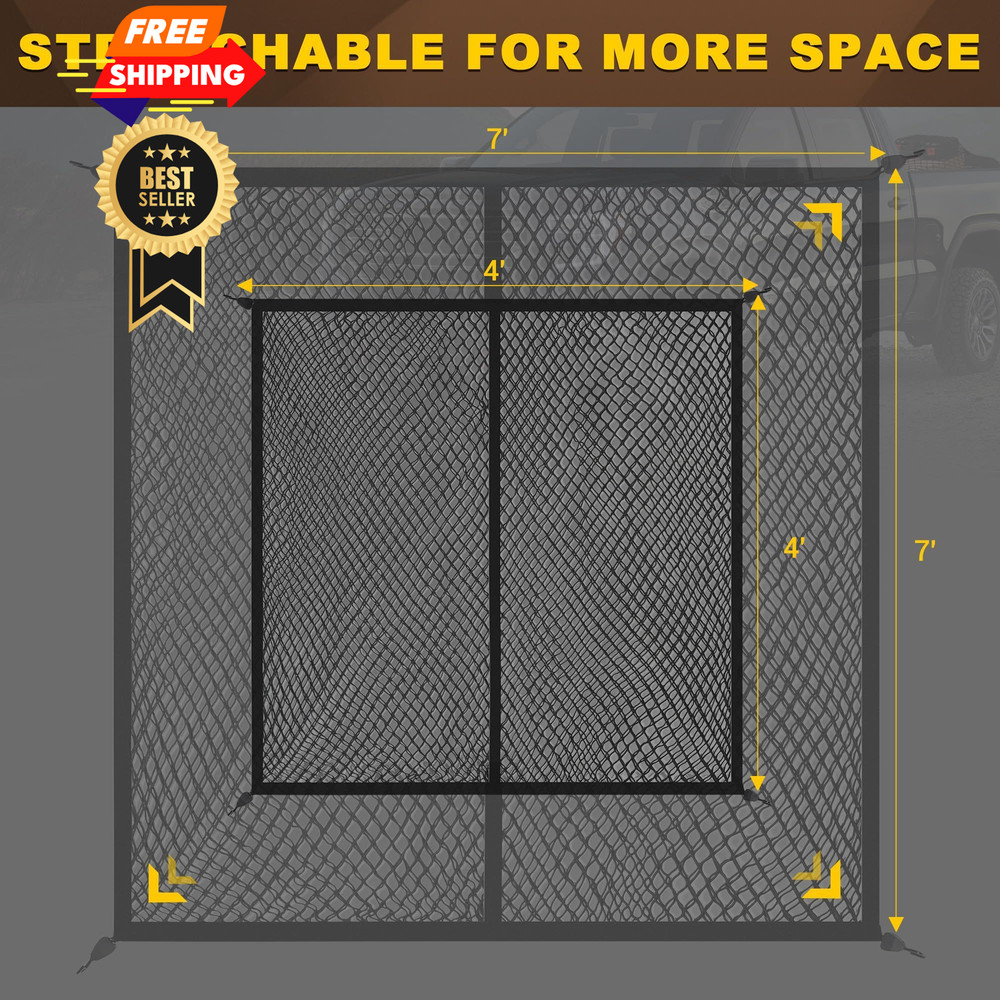 BUMBEE Truck Bed Cargo Net, Highly Elastic Double Layer Grid, Black