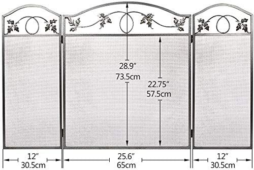 Amagabeli 3Panel Pewter Wrought Iron Fireplace Screen, Protective Mesh