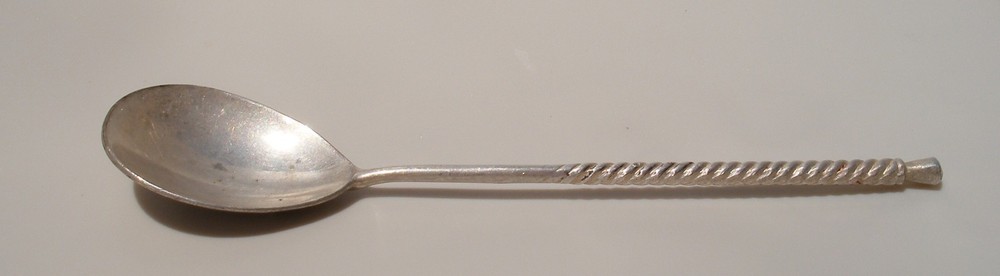 Antique Set 6 Spoons Curly Handles Solid Silver
