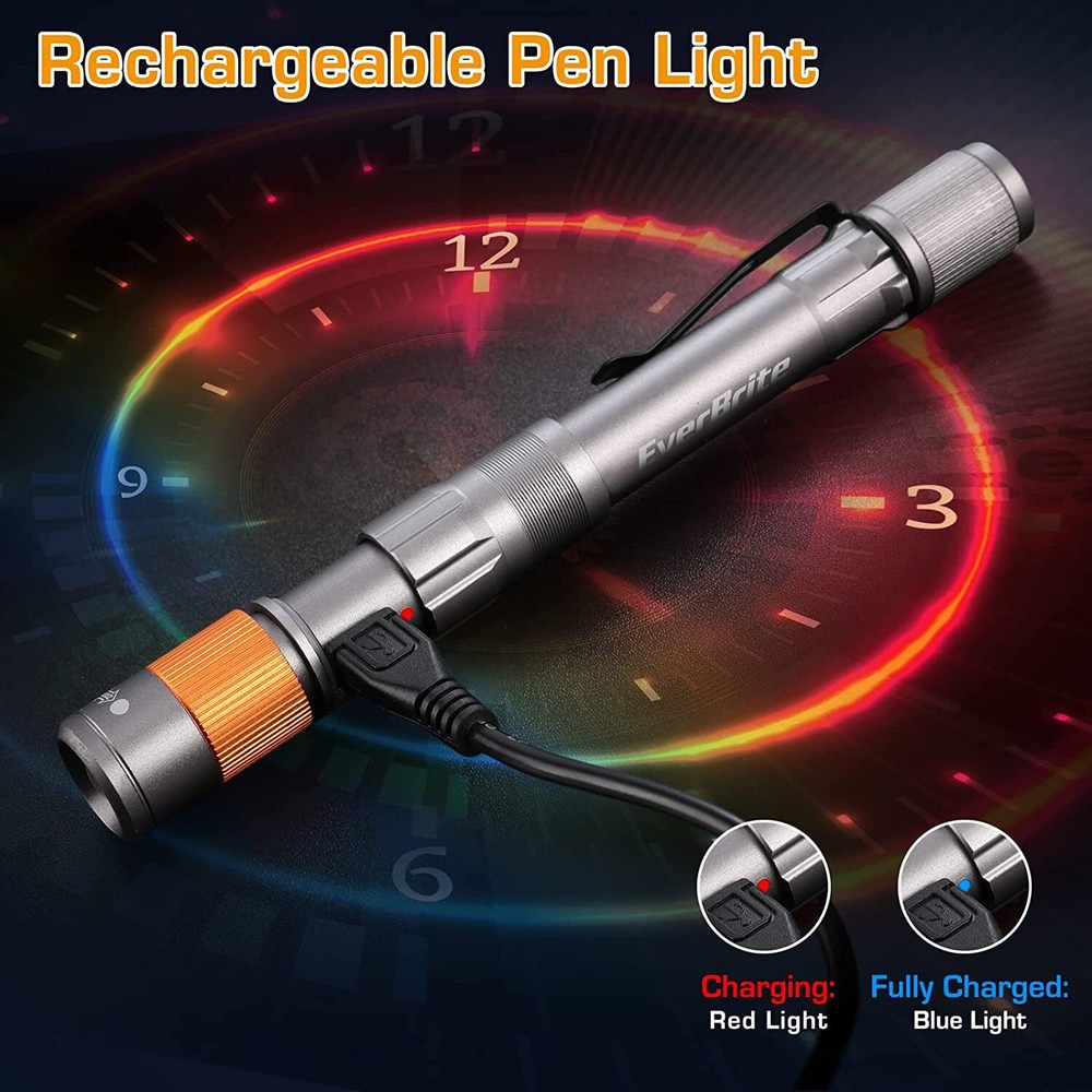 EverBrite Rechargeable Pen Light 4 Light Modes Handheld Pocket Flashlight w/Clip