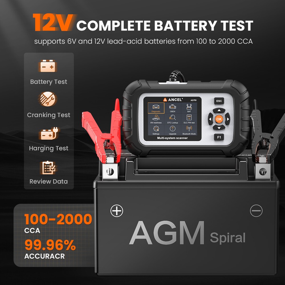 ANCEL OBD2 Scanner Car Diagnostic Tool Check ABS SRS Engine Systems Battery Test