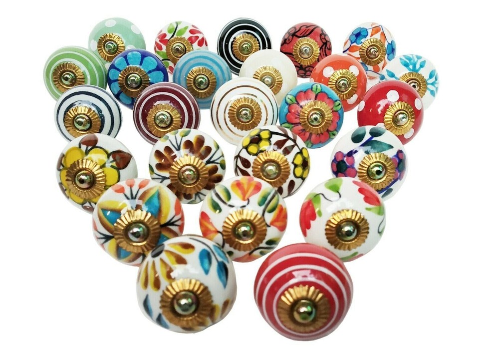 Lot of 10 Pc Indian handmade cabinet Pulls Boho ceramic door knobs Handle pulls