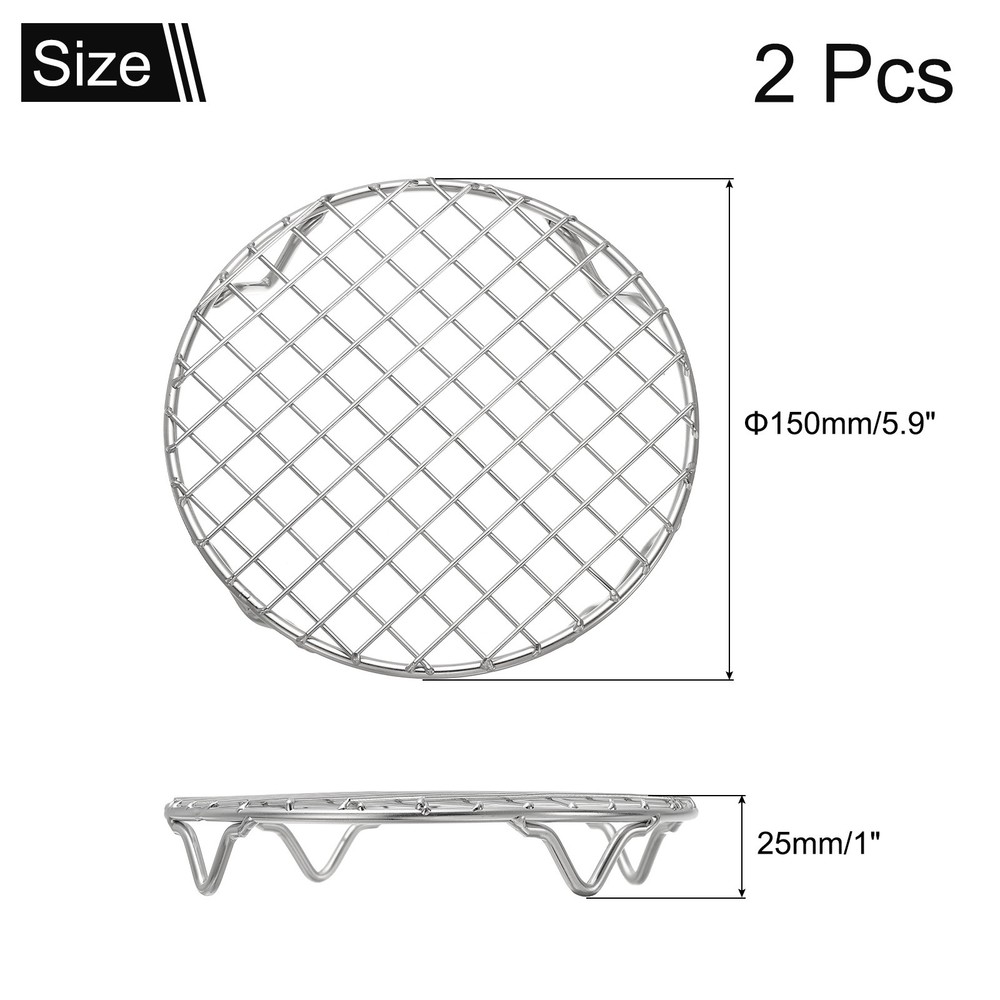 2 Pcs Round Cooking Rack 5.9 Inch Dia for Cooking Silver