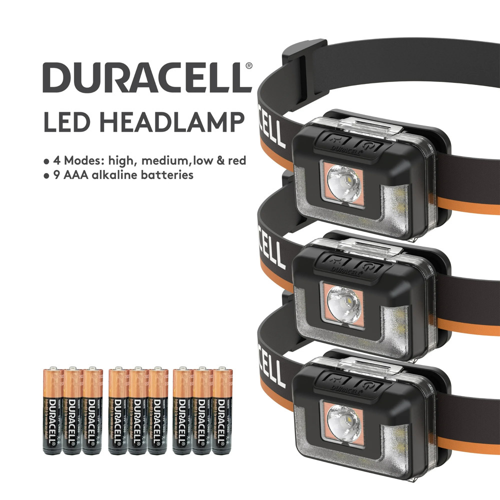 Duracell 400 Lumen LED Headlamp - 3 Pack | Bright, Hands-Free Lighting
