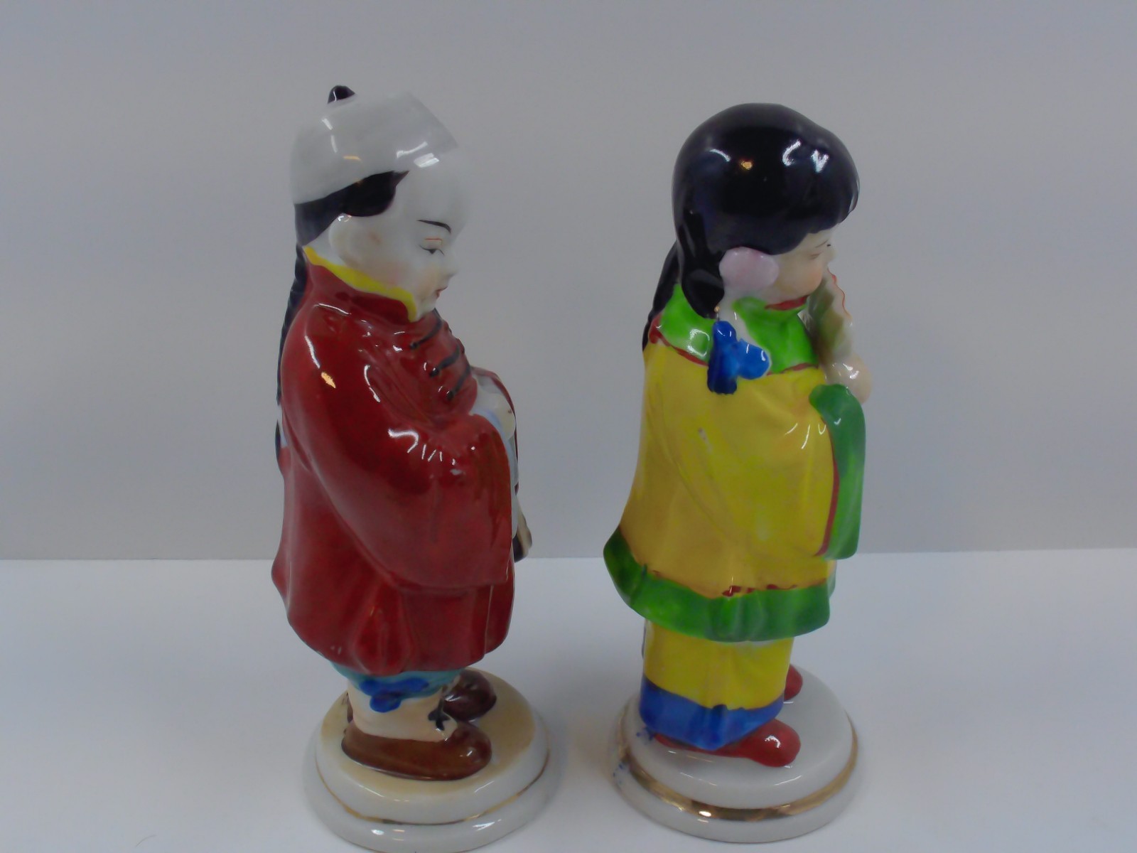 2 1940's Asian Boy & Girl Figurines Hand Painted Occupied Japan - Chinoiserie -