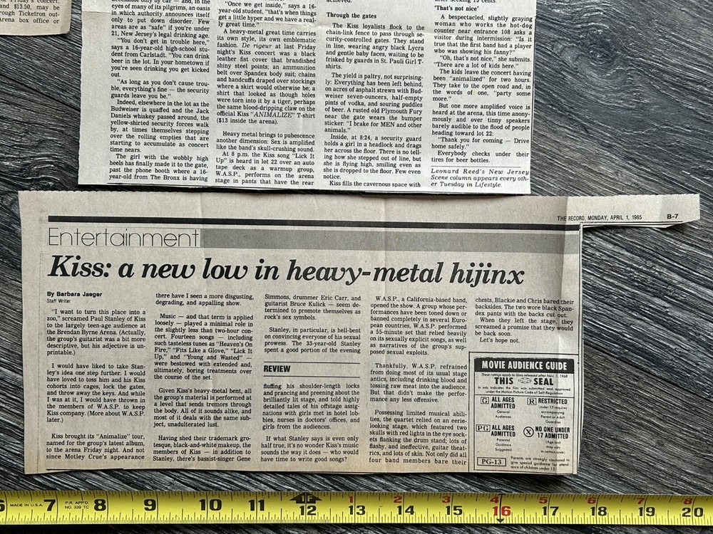 KISS Concert Clipping Animalize Tour Meadowlands NJ 1985 Lot Vintage Kiss WASP