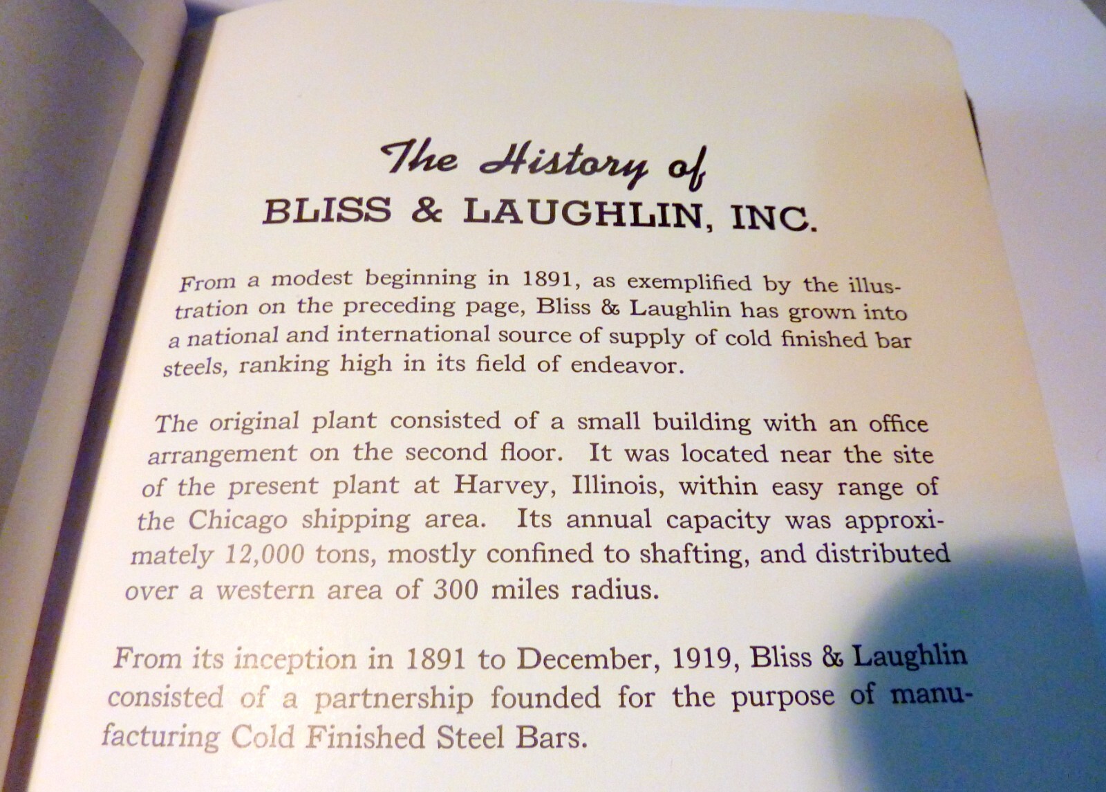 1941 BLISS LAUGHLIN INC COLD FINISHED BAR STEELS 50 YEARS BOOK STEEL US HISTORY