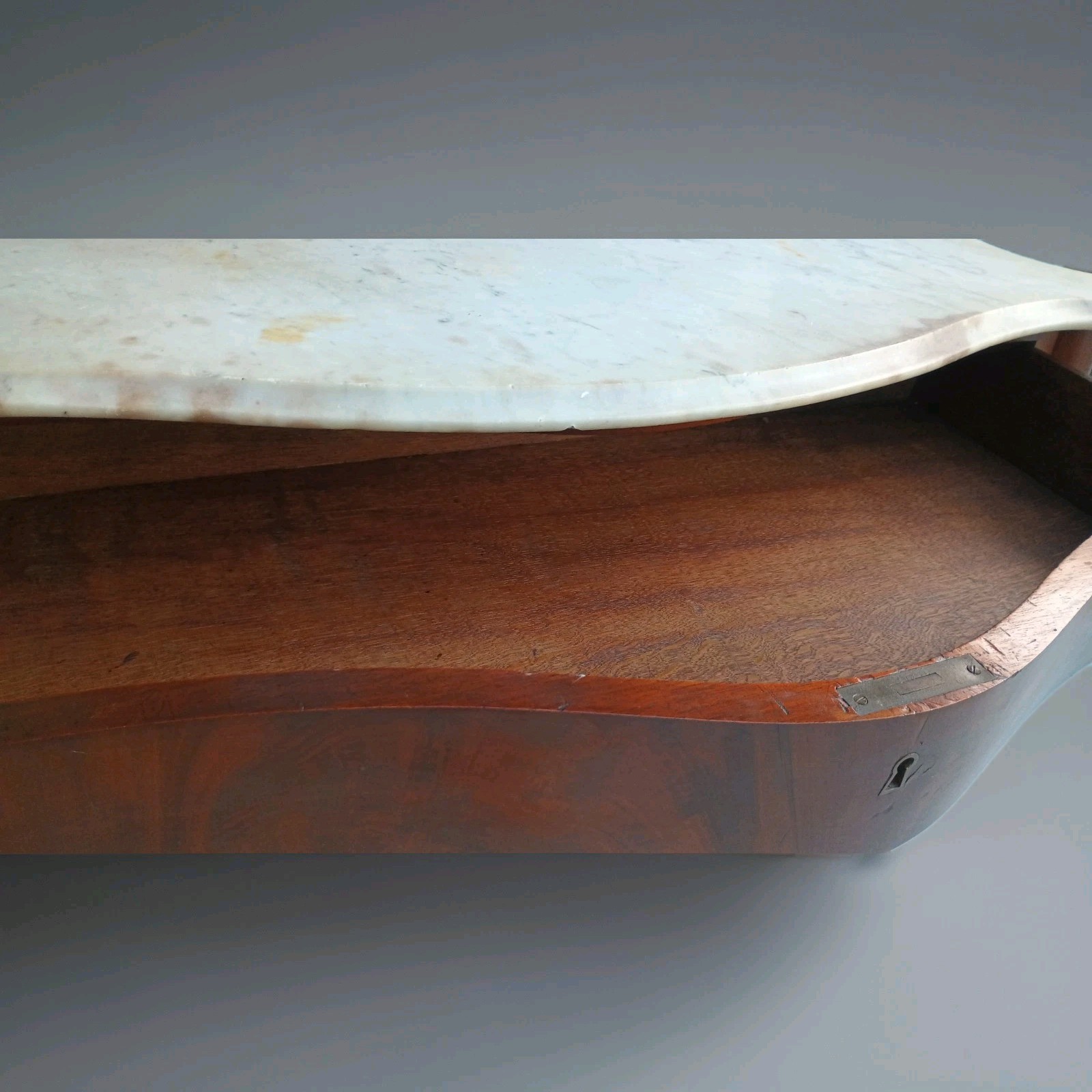 Antique Serpentine Mahogany Dresser Marble Top & Mirror Shelf Entryway Table