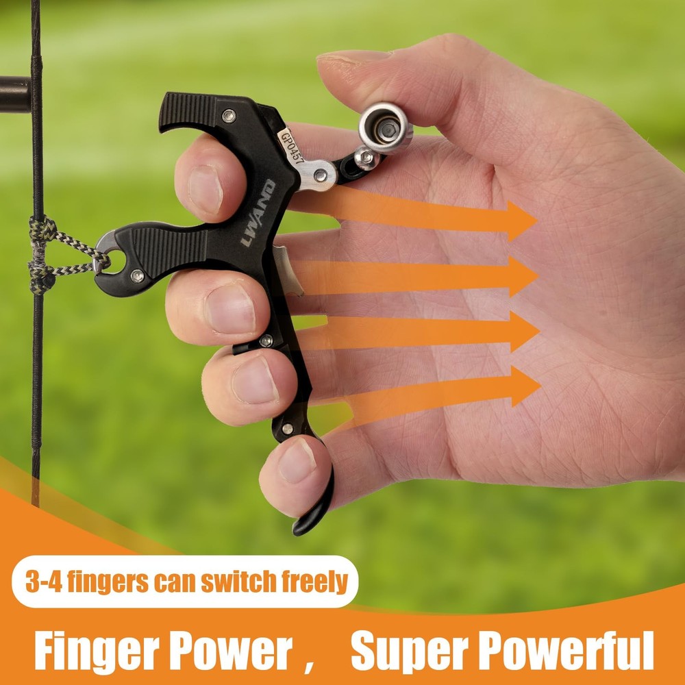 Archery Compound Bow Release Aids Trigger 3-4 Finger Adjustable Wristband Thu...