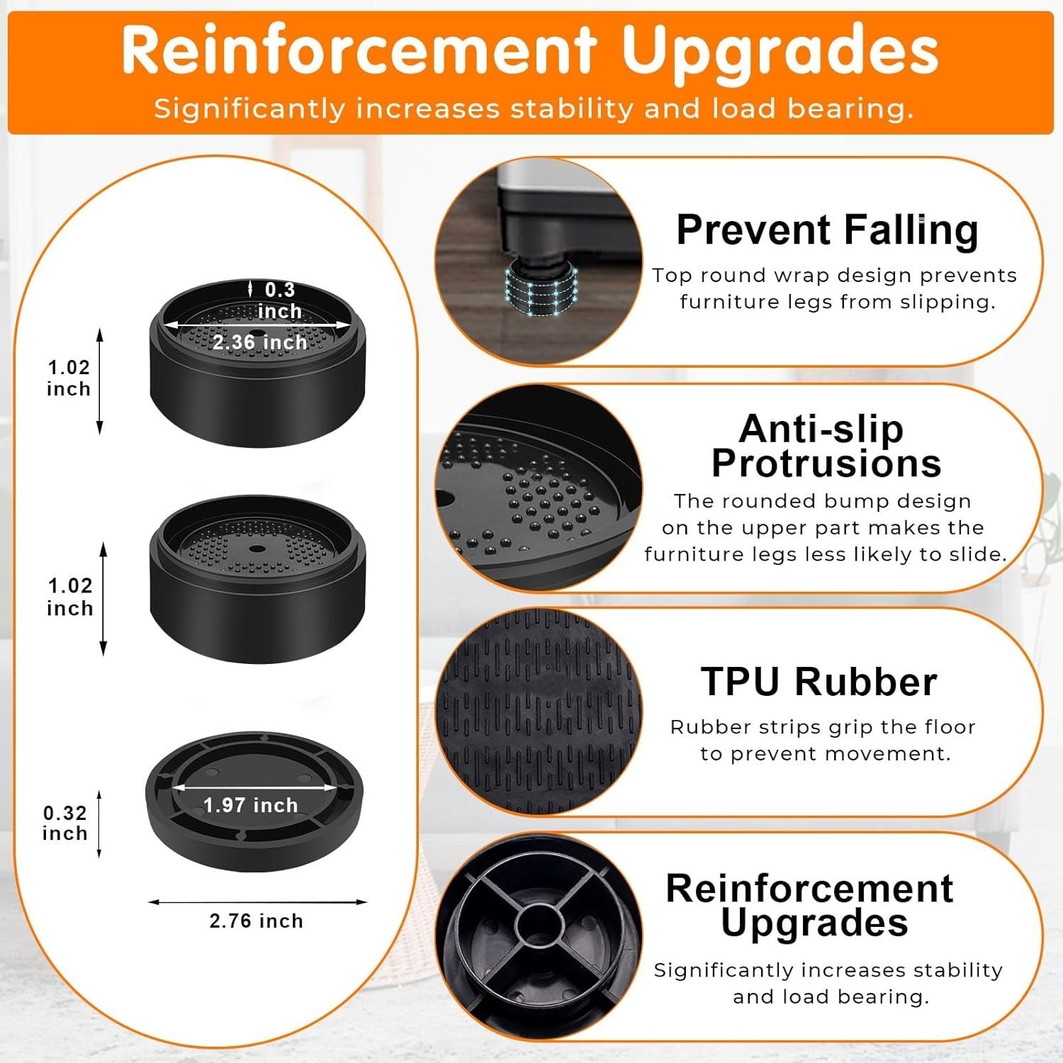 Furniture Risers Bed Risers Heavy Duty 1 inch 2 inch 3 inch 4 inch Round Adju...