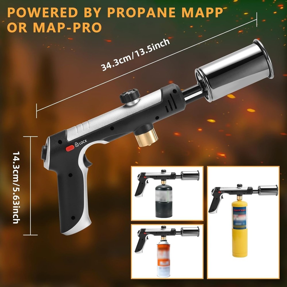 Powerful Propane Torch W/ One-Touch Max Fire Adjustable Kitchen Torch W/ Safety