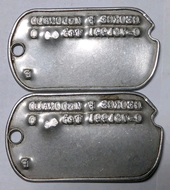 WW2 US Army Officer Dog Tag Pair - GEORGE F McDONALD 0-761991 T43 44 O