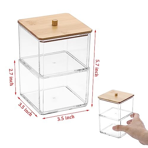 Clear Stackable Paper Clip Holder with Bamboo Lid 2-Layer 2-Tier, Square