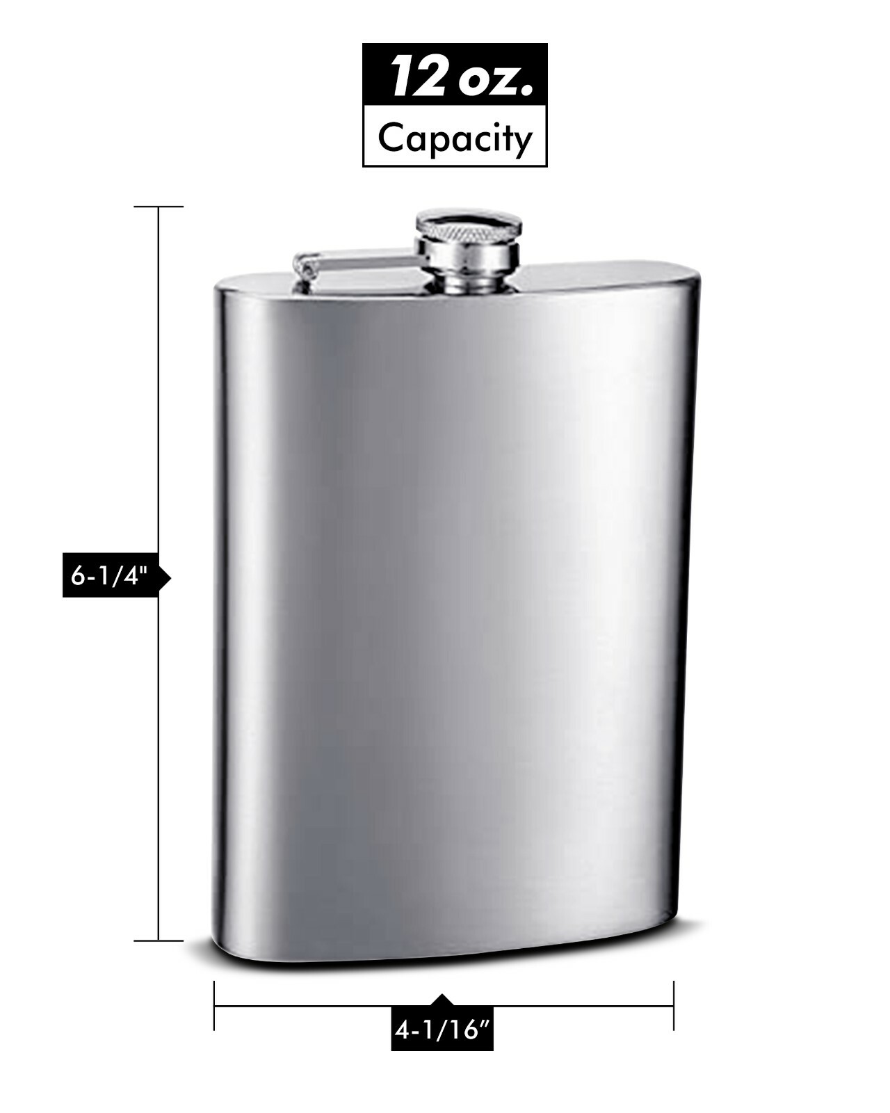Plain 12 oz Stainless Steel Hip Flask - No Personalization