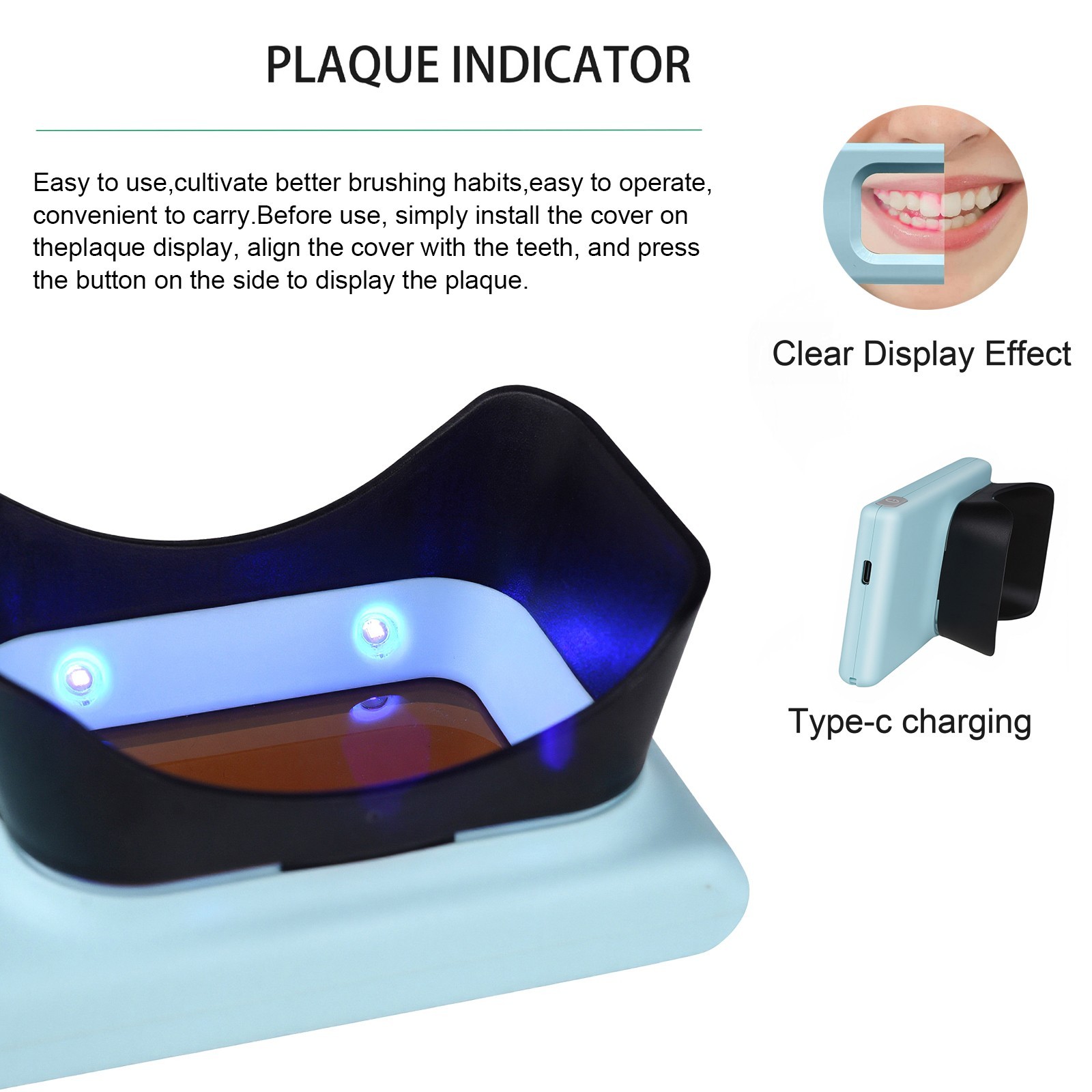 Electric Dental Plaque Indicator Detector Display Device Oral Hygiene Care Blue
