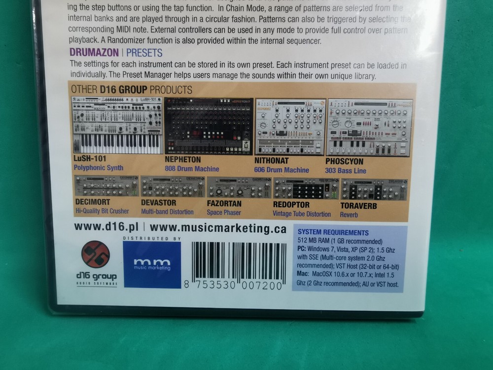 Drumazon TR909 Emulation Software by D16 Group 909 Virtual Drum Machine SEALED!