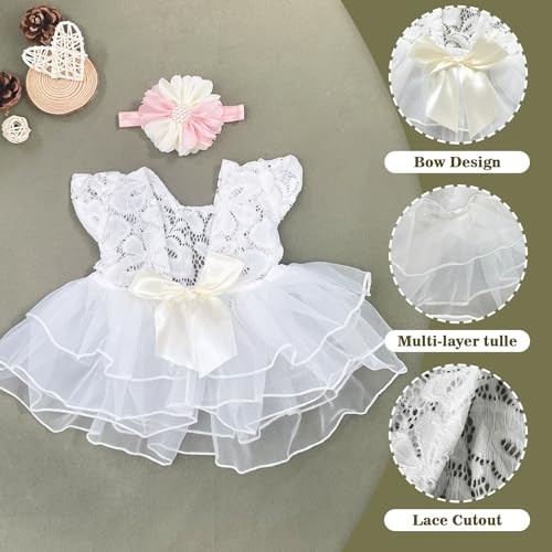 Lace Newborn Girls Photography Prop Baby Girl Tutu Dress with Flower Headband