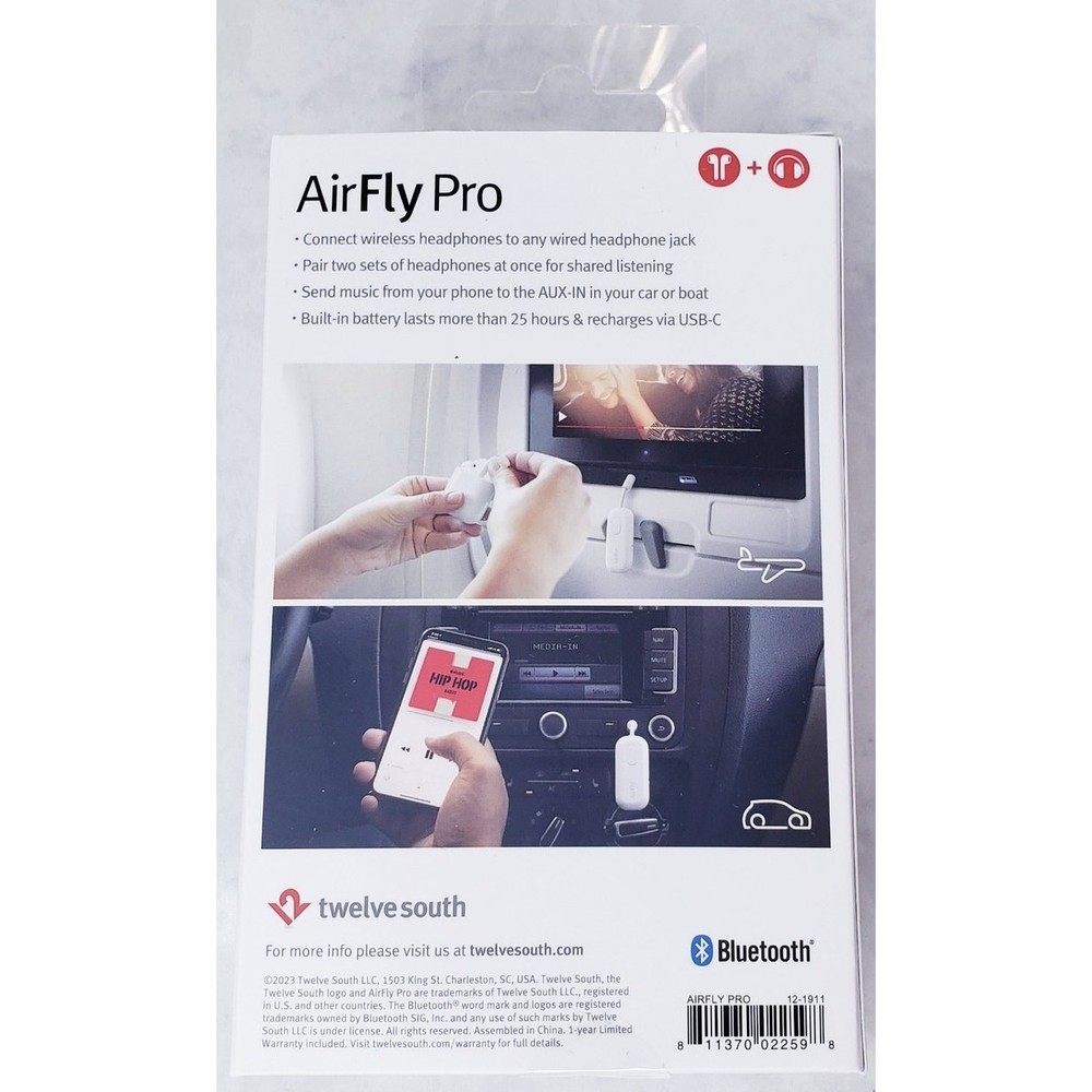 NIB Airfly Pro by Twelve South Wireless Audio Adapter Bluetooth 25+ Hour Battery