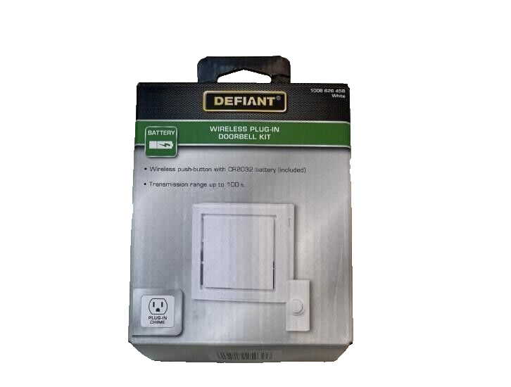 NEW Defiant Wireless Plug-In Doorbell Kit with Wireless Push Button, White