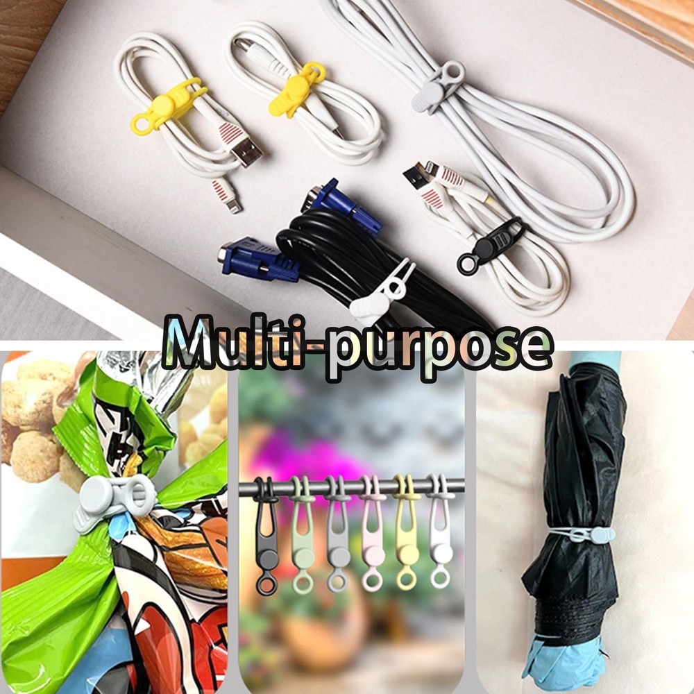 Fekayer 10Pcs Reusable Silicone Cable Ties – Adjustable Cord Multicolor