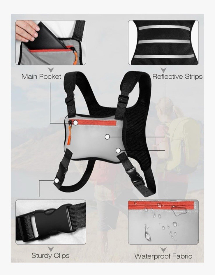 Neverwhy Reflective Running Chest Pack Phone Holder Adjustable Black Red