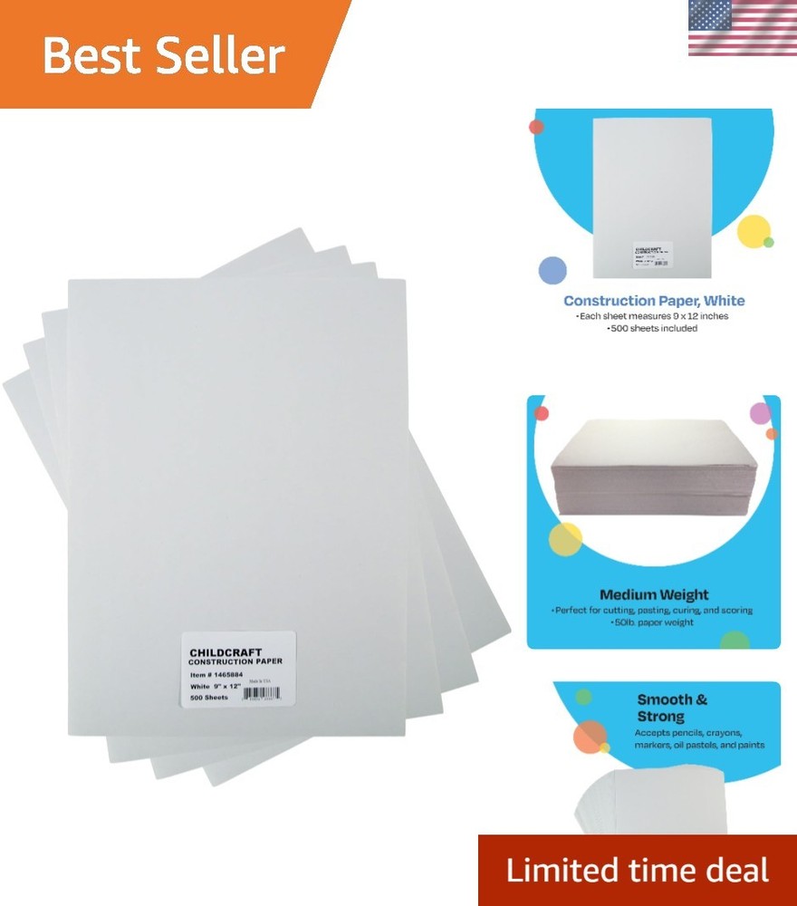 Quality 9x12 White Construction Paper - 500 Sheets for Crafts & Drawing