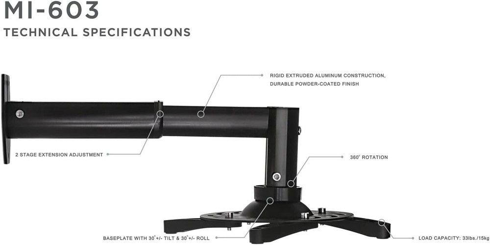 Mount-It! Universal Adjustable Projector Wall Mount with Extendable Length