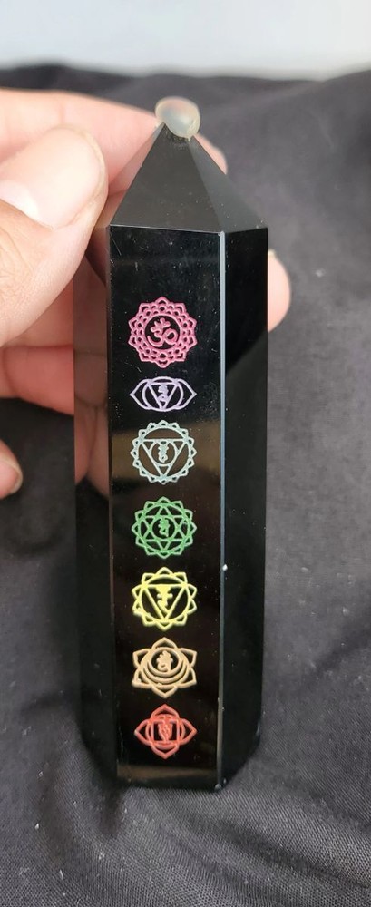 Obsidian Tower Point Carved Chakra 3.7 "