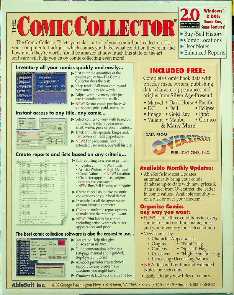 Comic Collector 2.0 Software for PC - AbleSoft Inc. - 1994