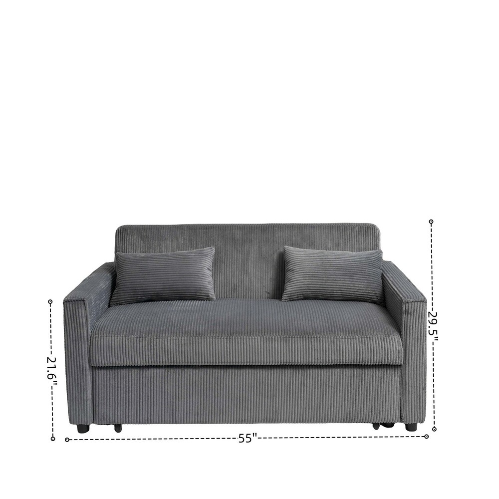 Convertible Sleeper Sofa Bed Loveseat 2 Seater Couch with Pull Out Bed Gray/Blue